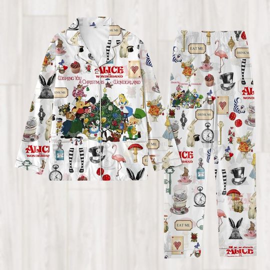 Alice In Wonderland Christmas Pajamas, Cheshire Cat Women Pajamas, Disney Princess Xmas Pajamas, Magic Kingdom Shirt