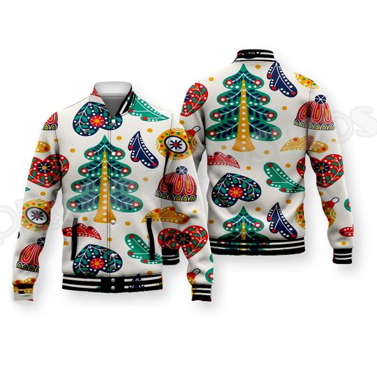 Christmas Xmas Santa Claus Animal Colorful Pattern Harajuku Streetwear Autumn Winter Casual Funny Botton Coat Baseball Jacket