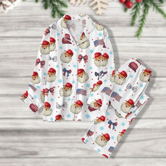 Christmas Santa Claus Pajamas Set, Make America Great Again, Santa Christmas Pajamas Pants, Family Xmas Pajamas, Pajamas For Party