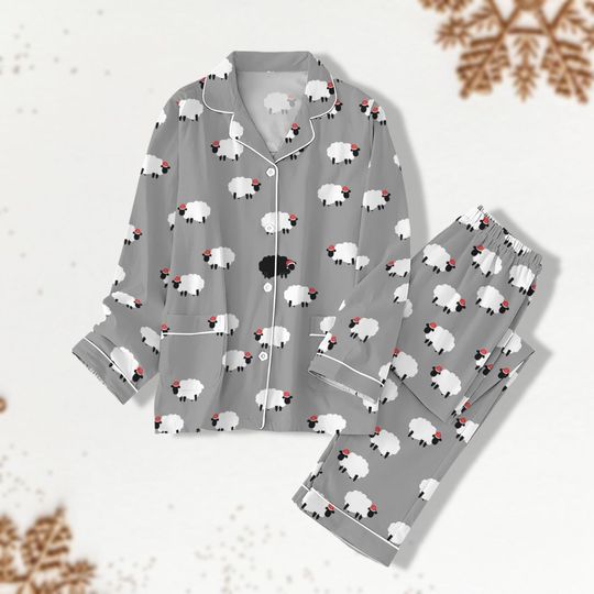 Sheep Christmas Womens Pajama Set, Christmas Farmer Pajama, Funny Animals Christmas Pajama, Farm Christmas Pajama Pants, Home Wear Set
