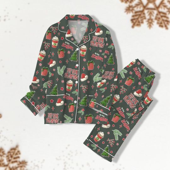 Christmas Coffee Pajama Set, Christmas Pajama Pants, Christmas Latte Shirt, Christmas Outfit, Women Holiday Pajama, Tree Christmas Pjs