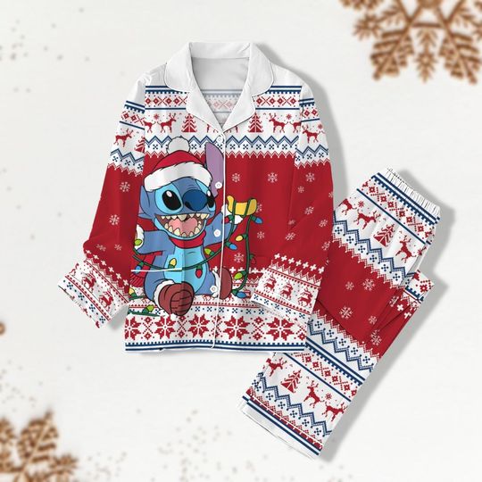 Christmas Stitch Women Pajamas Set, Lilo And Stitch Pajama, Disney Family Christmas, Women Pajama Pants, Home Wear Set, Disney Pajama