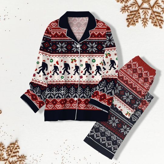 Christmas Bigfoot Pajamas Set, Sasquatch Pajamas Christmas, Camping Shirt, Hiking Shirt, Merry Christmas Family Pajamas, Kids Pajamas