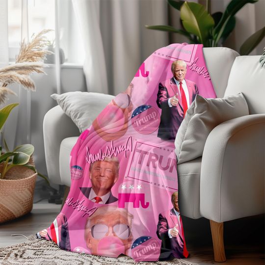 Pink Trump Christmas Gift Bubble Gum Girly Festive Political Xmas Throw Blanket | Cozy Home Decor, Gifts for Fans, Patriotic Decor