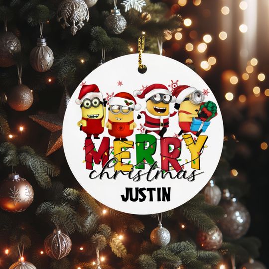 Personalized Minions Christmas Ornament, Custom Name Ornament, Funny Christmas Ornament, Cute Christmas Tree Decor