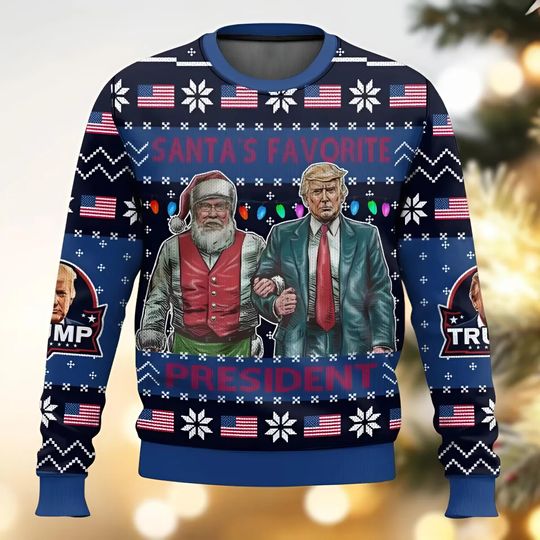 Santa's Favorite President Trump Christmas Ugly Sweater, Trump Vance Sweater, Funny Trump Santa Ugly Christmas Sweater, Trump Xmas Shirt