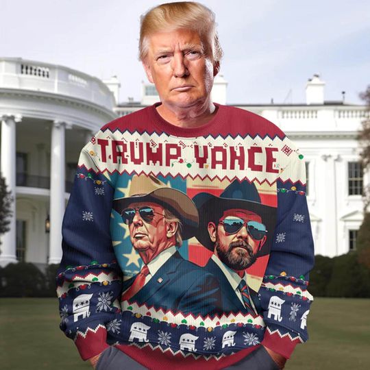 Trump Vance The Outlaw And The Hillbilly Ugly Sweater, Donald Trump President Xmas Sweatshirt, American Christmas Shirt