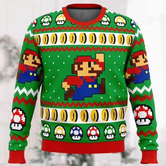 Christmas Super Mario Jump Ugly Sweater, Family Christmas Sweater Funny, Video Game Xmas Sweater, Cute Super Hero Sweater, Gift For Fan