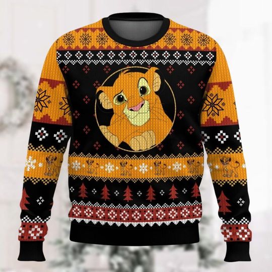 Christmas Simba Ugly Sweater, Vintage Lion King Holiday Sweater, Disneyland Lion King Shirt, Magic Kingdom Merch, Disney Xmas Gift