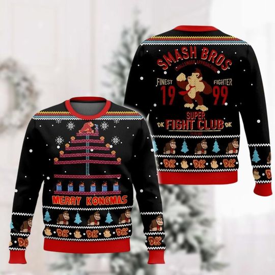 Christmas Donkey Kong Ugly Sweater, 80S Arcade Game Xmas Sweater, Mario Diddy Kong Holiday Sweater, Video Game Shirt, Gift For Fan