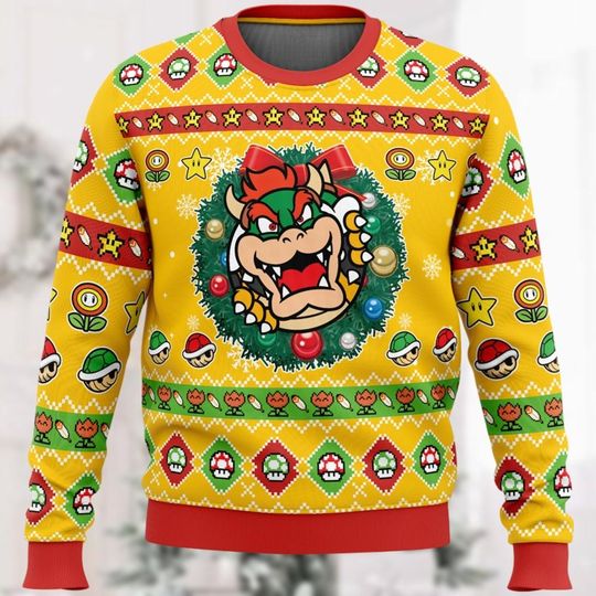 Christmas Bowser Ugly Sweater, Cute Mario Christmas Shirt, Vintage Video Game Sweatshirt, Family Christmas Sweater, Gift For Gamer
