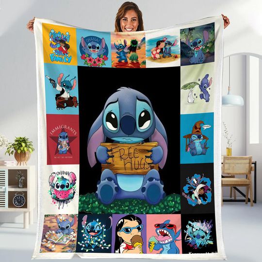Disneyland Stitch Throw Blanket, Lilo Stitch Blanket, Ohana Means Family Blanket, Throw Blanket for Bed Couch Sofa, Birthday Gift