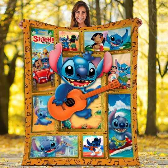 Disneyland Stitch Lovers Throw Blanket, Lilo Stitch Blanket, Stitch Ohana Is Family Throw Blanket For Bed Couch Sofa, Christmas Gift