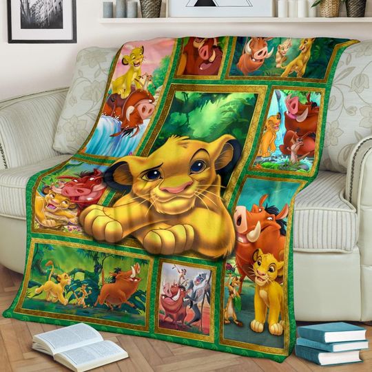 Disneyland Simba Lion King Throw Blanket, Hakuta Matata Simba Timon Pumbaa Blanket, Animal Kingdom Throw Blanket for Couch Sofa