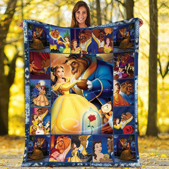 Beauty And The Beast Throw Blanket, Belle Princess Blanket, Disneyland Magic Kingdom Throw Blanket Birthday Gift, Couple Christmas Gift