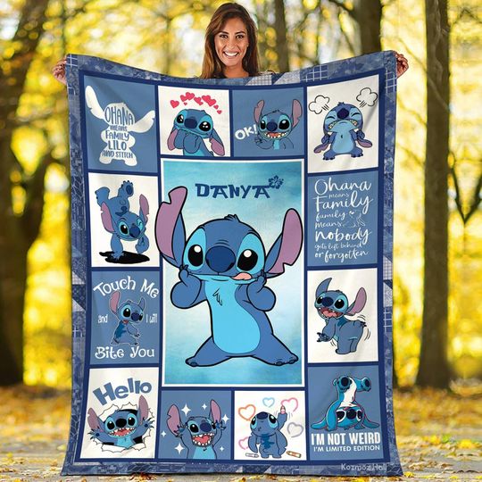 Personalized Disneyland Lilo Stitch Blanket, Custom Stitch Blanket, Ohana Means Family Blanket, Magic Kingdom Throw Blanket, Xmas Blanket
