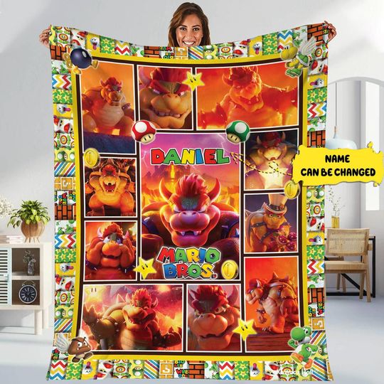 Super Mario Bowser Throw Blanket, Mario Bros Luigi Bowser Princess Peach Blanket, Mario Video Game Throw Blanket for Bed Couch Sofa