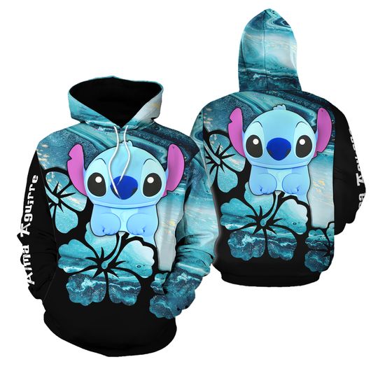 Personalized Stitch With Hibiscus Flowers Ohana Forever Summer Vibes 3D HOODIE