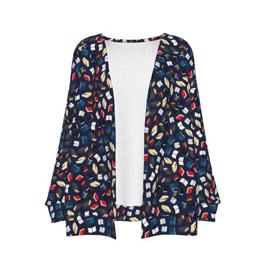 Bookworm blue | I love reading | Book pattern | Books Print | Gift for teachers, writers, readers | Women's Cardigan WITHOUT POCKET