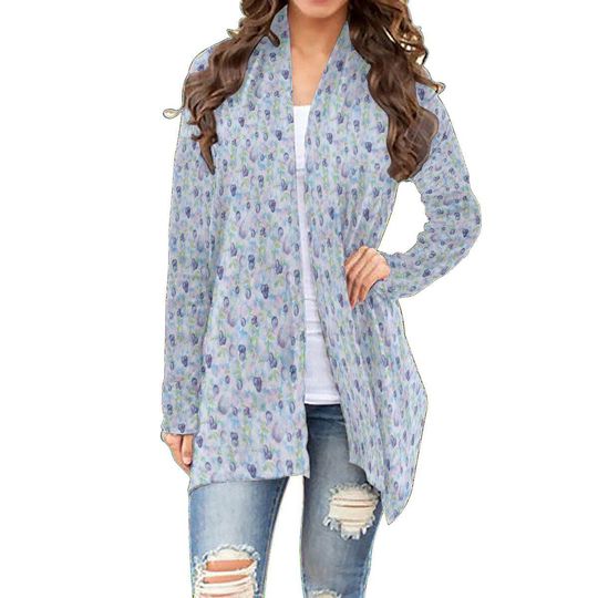 Blueberry Gardenia | Blueberries over pastels | Berry blue fruit print | All-Over Print Women's Cardigan WITHOUT POCKET