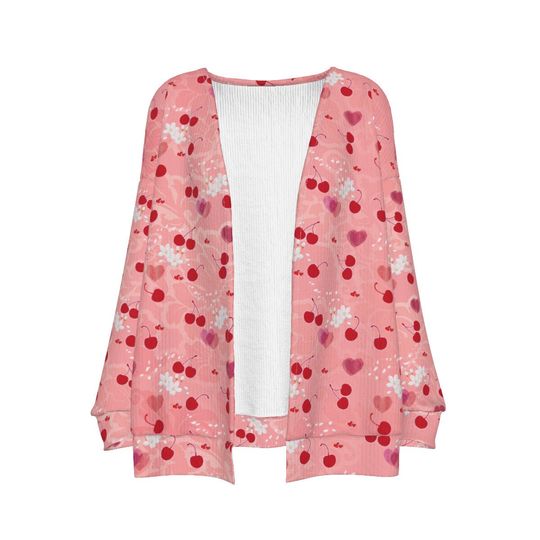 Pink Cherry Blossoms All-Over Print | Hearts Flowers Cherries Petals | Women's Cardigan WITHOUT POCKET