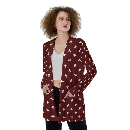Polka-Poodles & Wine | Red Red Wine and White | All-Over Print Women's Patch Cardigan
