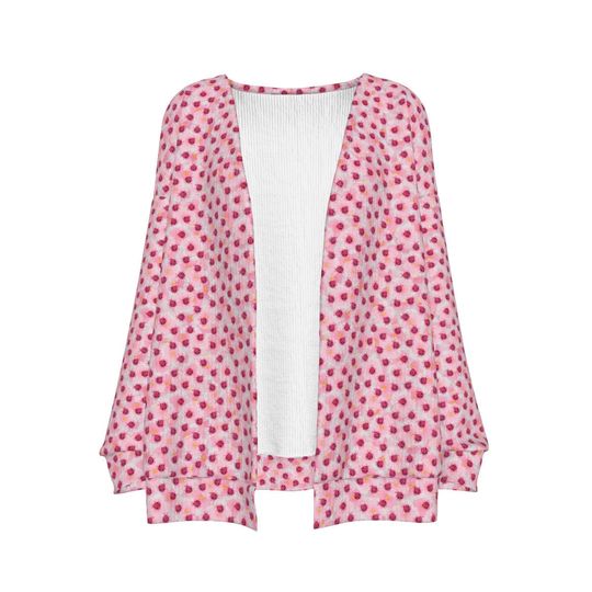 Lovely Ladybugs All-Over Print | Pink Floral Pattern | Garden Beauty | Women's Cardigan