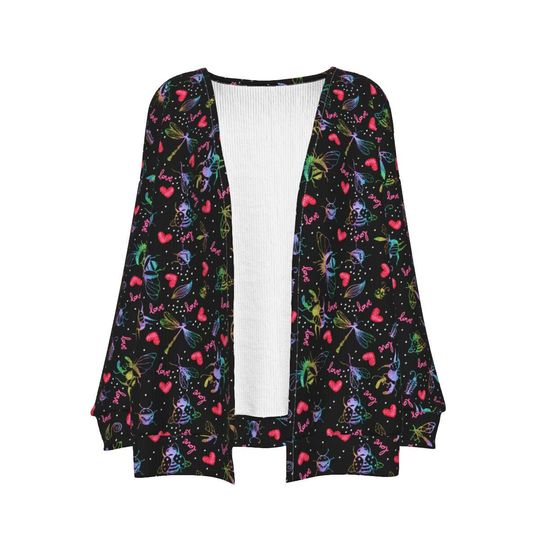 Love Bugs Print | Girls can love bugs too | Rainbow Insect & Hearts Pattern | Women's Cardigan