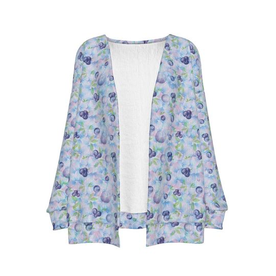 Blueberry Gardenia | Blueberries over pastels | Berry blue fruit print | Women's Cardigan