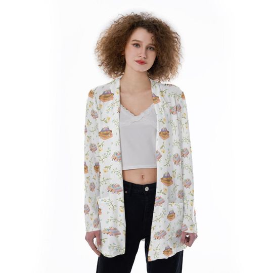 Reading In The Meadow | Bookworm All-Over Print Women's Patch Cardigan