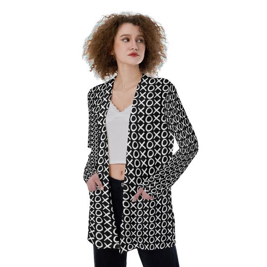 XOXO - Black & White - All-Over Print Women's Patch Cardigan