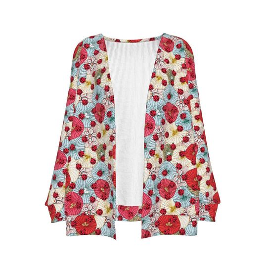 Lovely Ladybugs All-Over Print | Multicolor Floral Pattern | Garden Beauty | Women's Cardigan