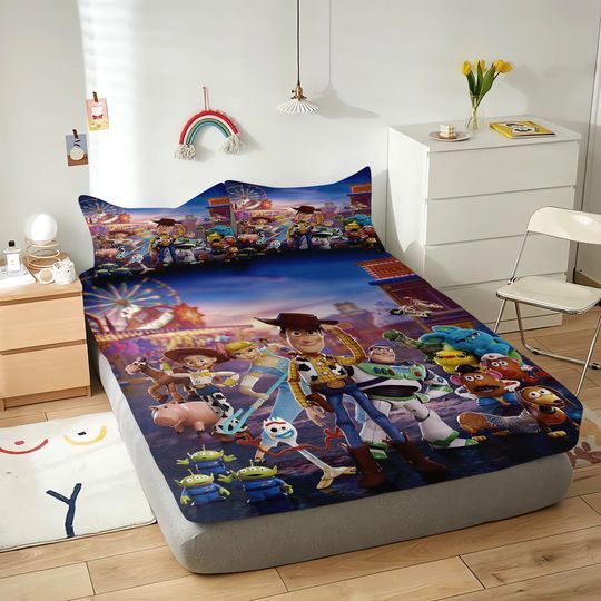 Toy Story Cartoon Fitted Sheets Anime Printing Cute Children's Bedding Set ​