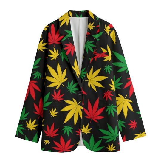 Women's Leisure Blazer, marijuana Blazer, cannabis Blazer, weed Blazer, leaves Blazer, marijuana, cannabis, weed, leaves, rasta, Jamaica