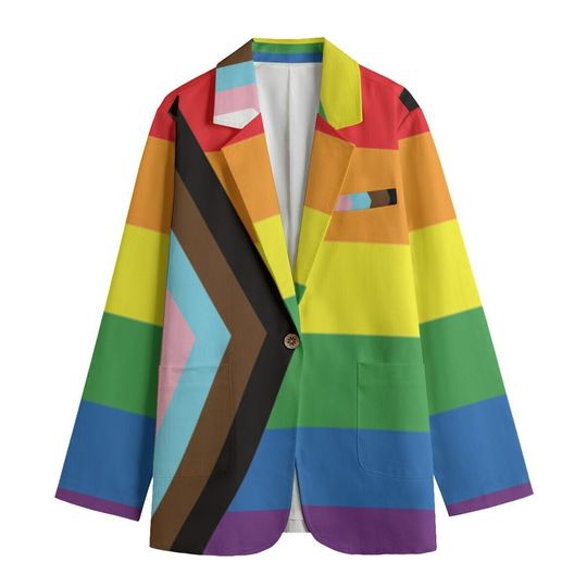 Love is love Women's Leisure Blazer, Progress pride flag, LGBTQ flag Rebooted, rainbow flag, LGBTQIA, rainbow Blazer