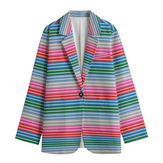 Women's Leisure Blazer, Rainbow blazer, Rainbow jacket, Horror doll, Rainbow Stripes, Halloween, Good V, Good Guys Wanna Play, Halloween