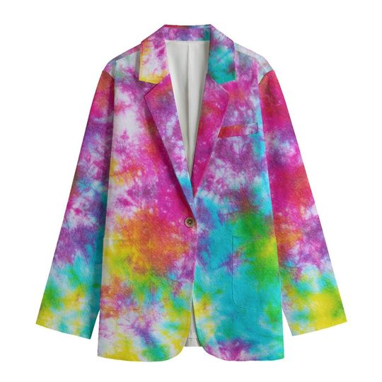 Women's Leisure Blazer, Rasta Tie Dye Blazer, Rainbow blazer, Hippie Boho Blazer, Gift for Color Lovers, Gift for Happy people, gift