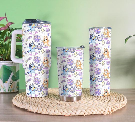 BlueyDad And Bingo DancingTumbler Iced Coffee Tumbler With Straw BlueyDad Design BlueyDad Dancing Drink Tumbler Christmas Gift For Daughters