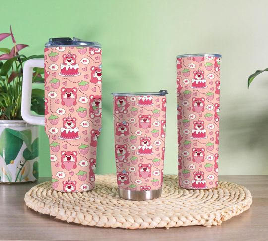 Cute Pink Bear Tumble Toy Story Characters Tumbler Handle Stainless Steel Reusable Tumbler Family Trip Gifts