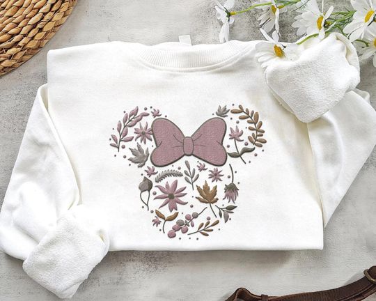 Embroidered Minnie Mouse Icon Spring Flowers Sweatshirt,   Wildflower Mom Embroidery Sweater, Mother's Day Gift, Plant Lover