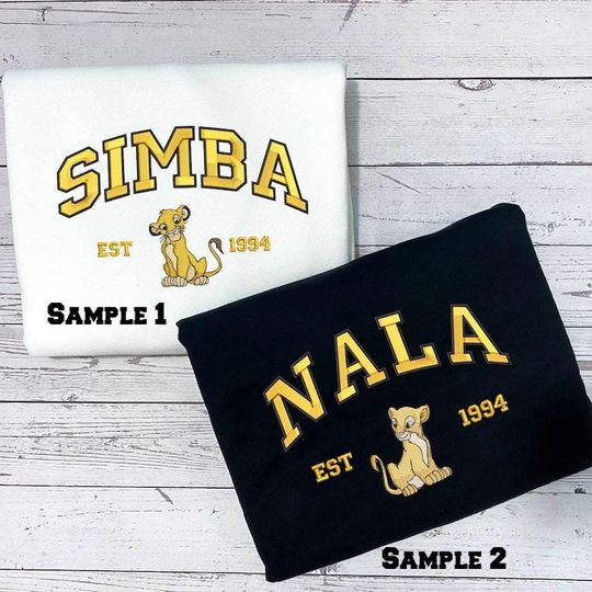 Simba and Nala Embroidered Sweatshirt - The Lion King Disney Shirt, Cute Christmas Embroidery Sweater