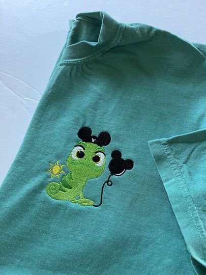 Pascal Mickey Hat Embroidered Sweatshirt | Disney Tangled Embroidered Sweatshirt | Disney World Shirt | Rapunzel Shirt