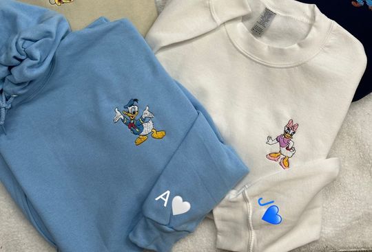 Donald Duck Sweatshirt, Daisy Duck Sweatshirt, Donald and Daisy Duck Sweater, Matching Disney Hoodies, Embroidered Disney Sweatshirts