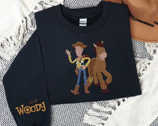 Embroidered Sheriff Woody Western Cowboy And Bullseye Sweatshirt,  Disney Toy Story Embroidery Crewneck, Magic Kingdom, Disneyland Trip