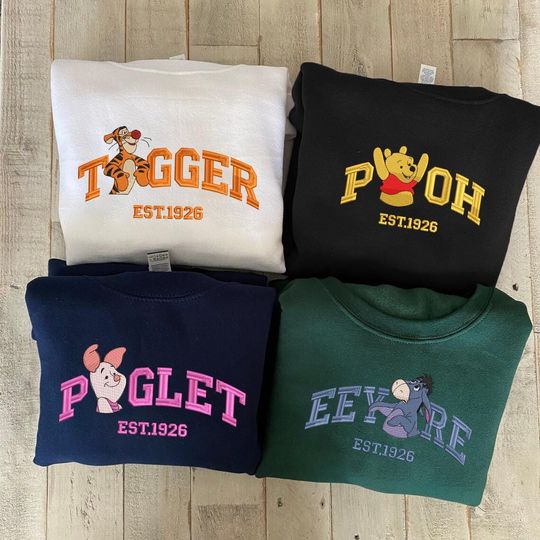 Pooh and Friends Embroidered Sweatshirt, Winnie-the-Pooh, Tigger, Piglet, Eeyore, Cartoon Shirt, Gift For Friends, Halloween Gift ESH747-750