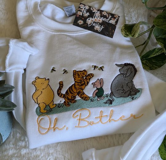 Classic Winnie the Pooh "Oh, Bother" Adult Pooh and Friends Embroidered Sweatshirt, Winnie the Pooh Sweatshirt