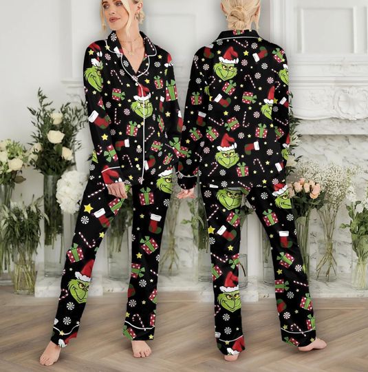 The funny character Christmas Pajama Set Family, Whoville University funny character Christmas Pajama Set Women, Merry Grin Gift