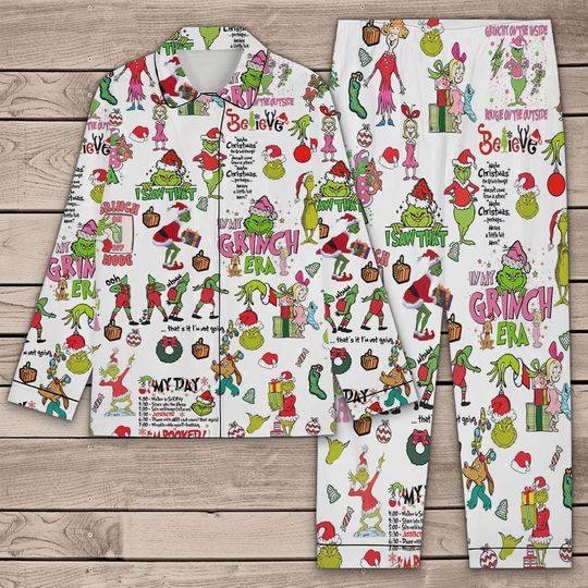 funny character Grin Christmas Pajamas Set Mode On Thats Im Not Going Xmas Sleepwear, Christmas GiftSanta Christmas Tree Pajama Set