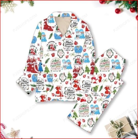 White Christmas Pajamas Set, White Christmas Movie Shirt, Christmas Song Pajamas Set, Pajamas Family, Xmas 90s Movie Pajamas for Holiday