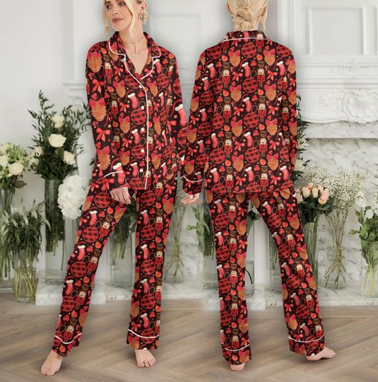 Nutcracker Christmas Pajamas, Holiday Soft PJ, Adult Christmas Pajamas, Womens Nutcracker Pajamas, Red Christmas Gift